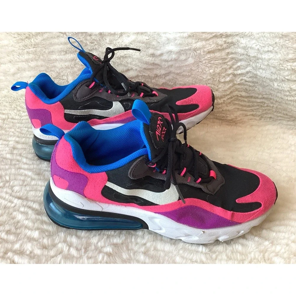 Nike Air Max 270 React Tennis Shoes Size 7 Youth GS Black White Pink Sneakers